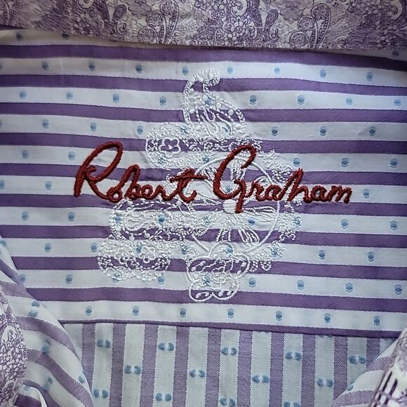 Robert Graham Purple and White Casual Button Down Shirt - Picture 9 of 11